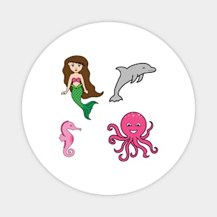 Pink Mermaid and Friends Stickers Magnet